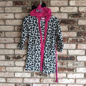 😽 Kids Wet n Sassy Animal Print & Pink Plush Robe w Cat Hood 6X Girls